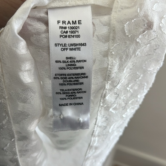 🛍️FRAME Spot Jacquard Silk Blend Smocked Peasant Blouse Off White XL - Picture 9 of 11